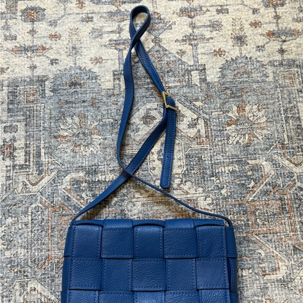 Blue Woven Leather Crossbody Bag